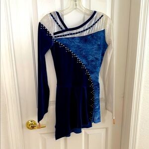 Blue and White Long Sleeve skating/dance Dress